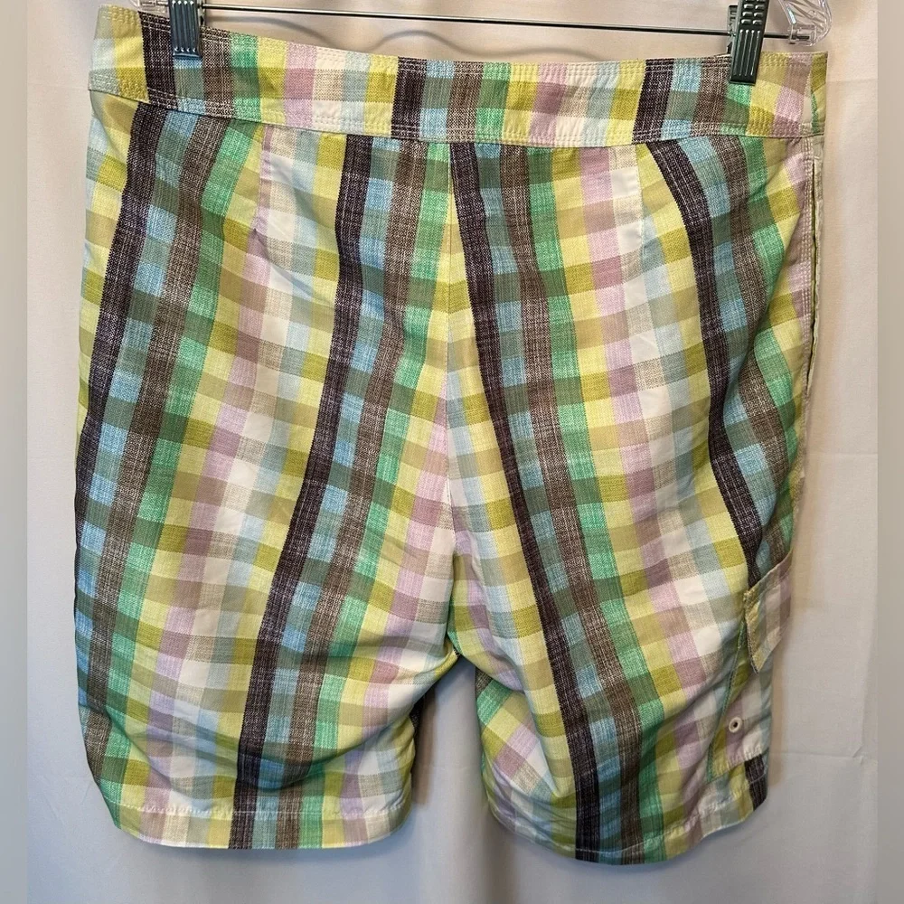 Tommy Bahama Men's 34x10 Plaid Board Shorts Trunks Cream Green Yellow‎ Black